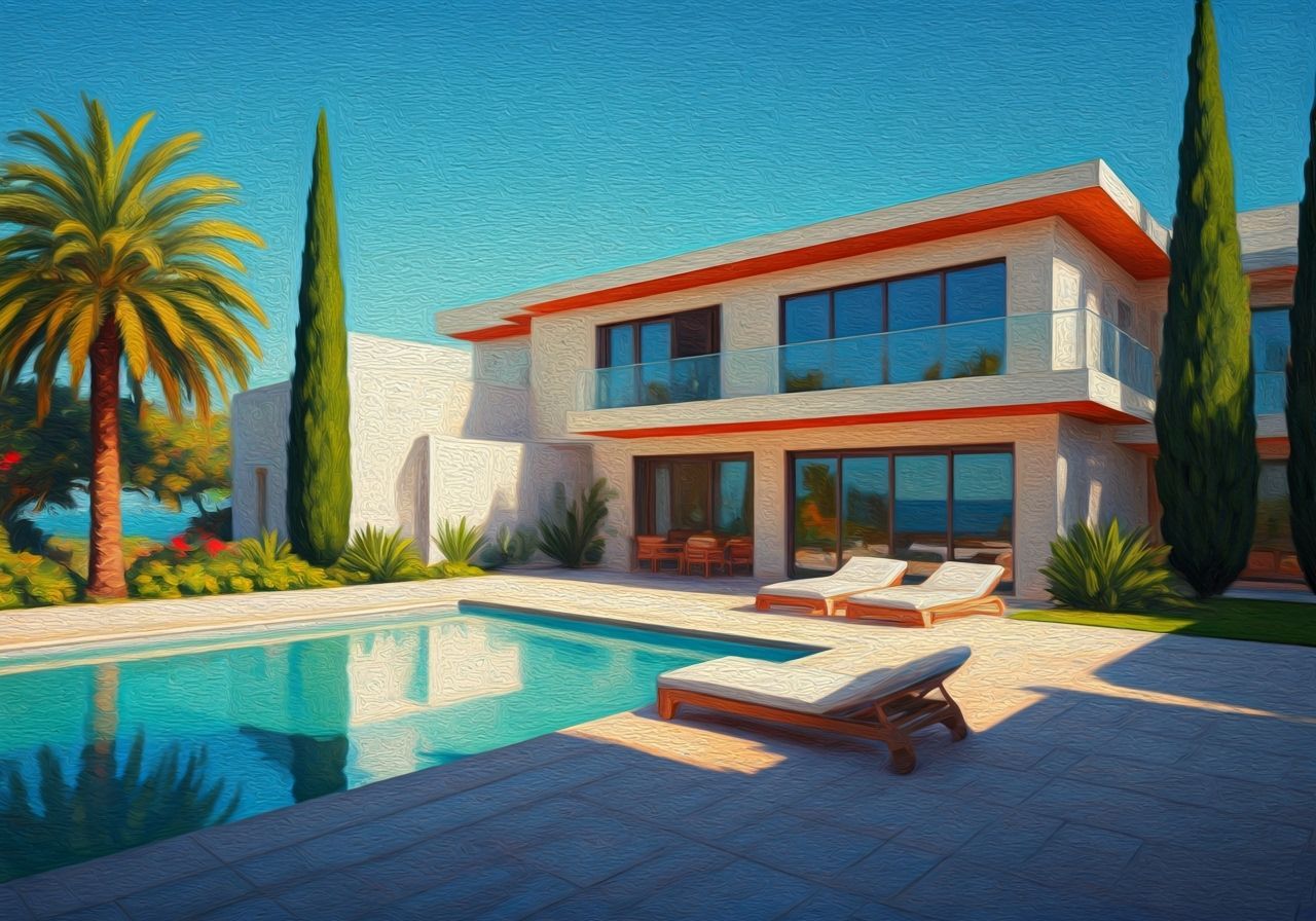 Modern House by the Ocean in Abstract Expressionism