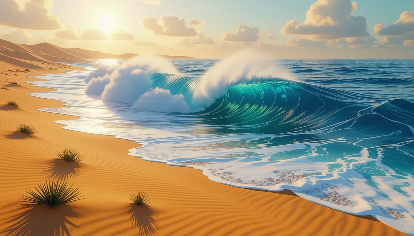 Surreal Ocean Dunes Landscape in 3D Digital Art Style