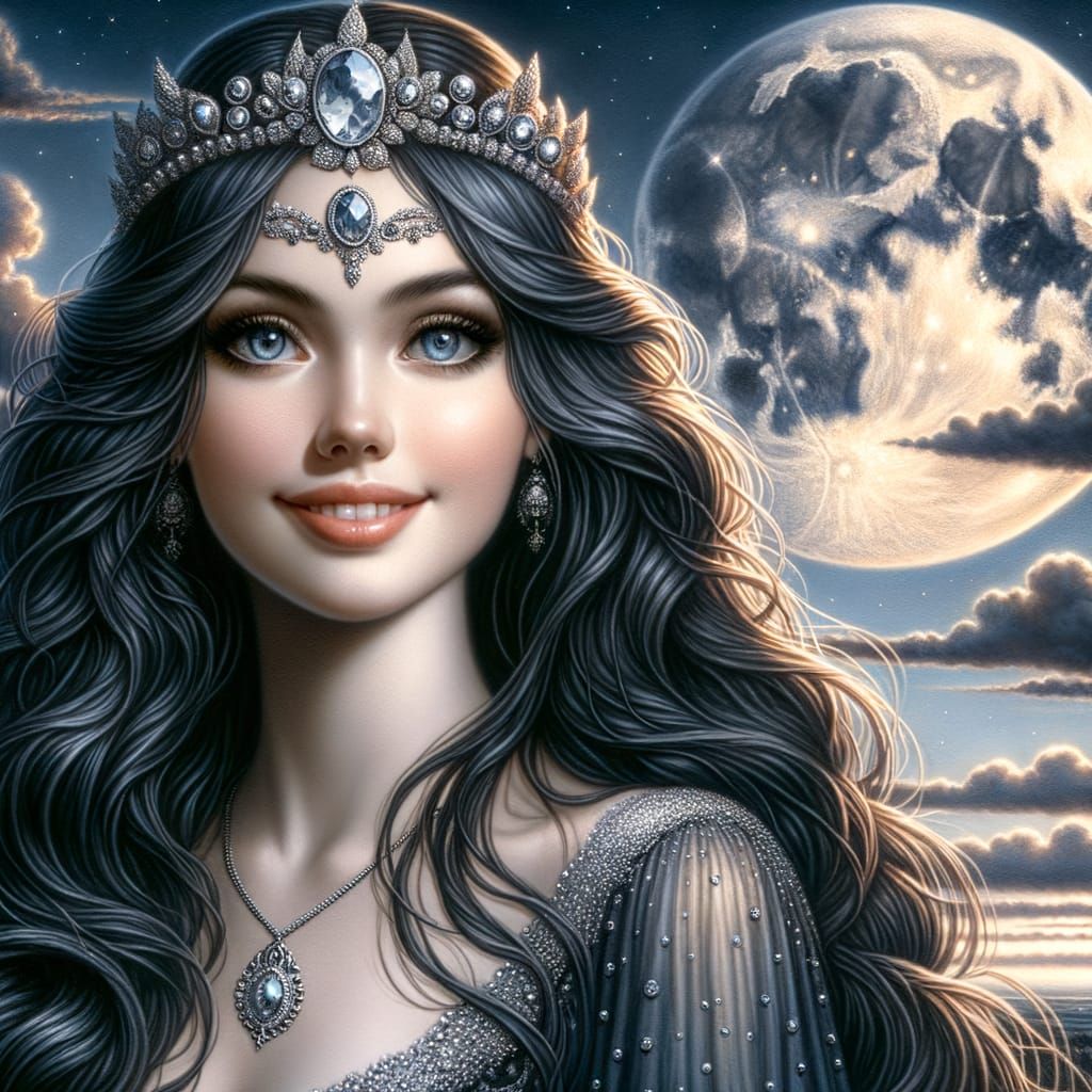 Norse Goddess Portrait with Radiant Moon, in Oil