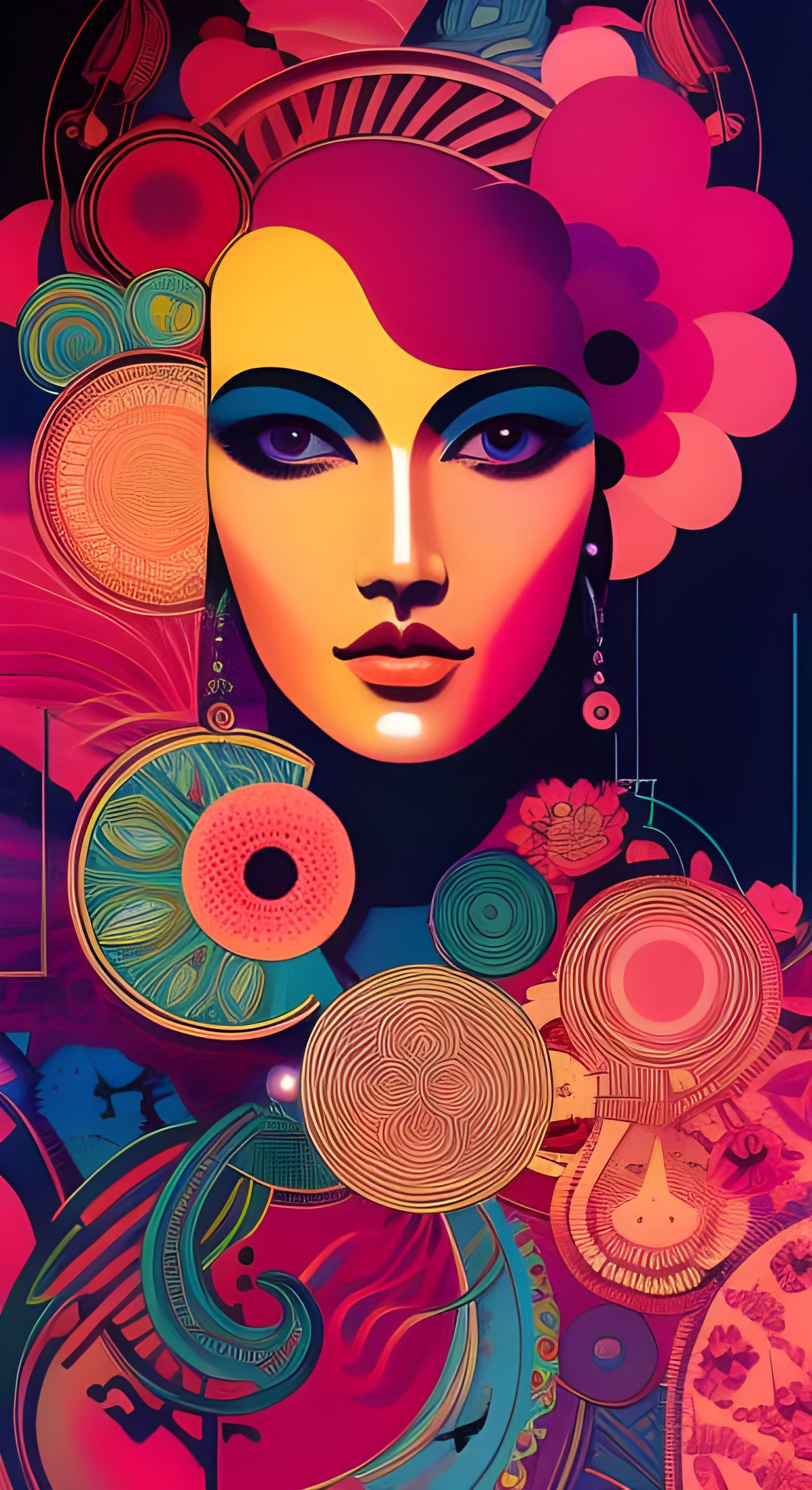 Abstract Colorful Geometric Woman Flower Portrait