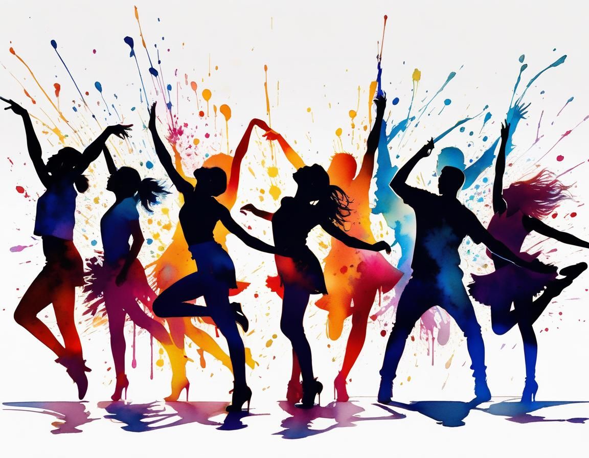 Dynamic Dancers in Watercolour Splash Art