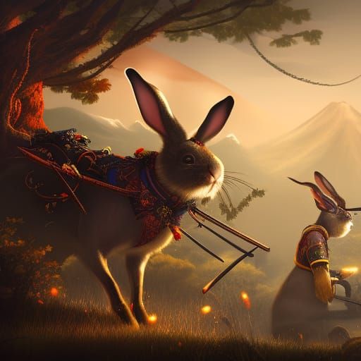 Samurai Rabbits in Detailed Matte Painting