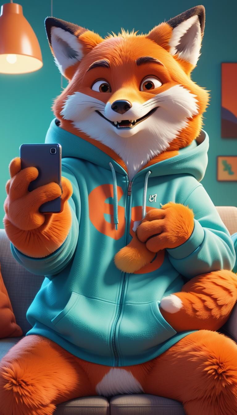 Fluffy Fox Selfie: 3D Digital Art