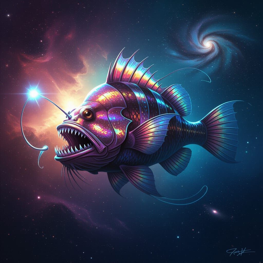 Colossal Anglerfish in Cosmic Nebula