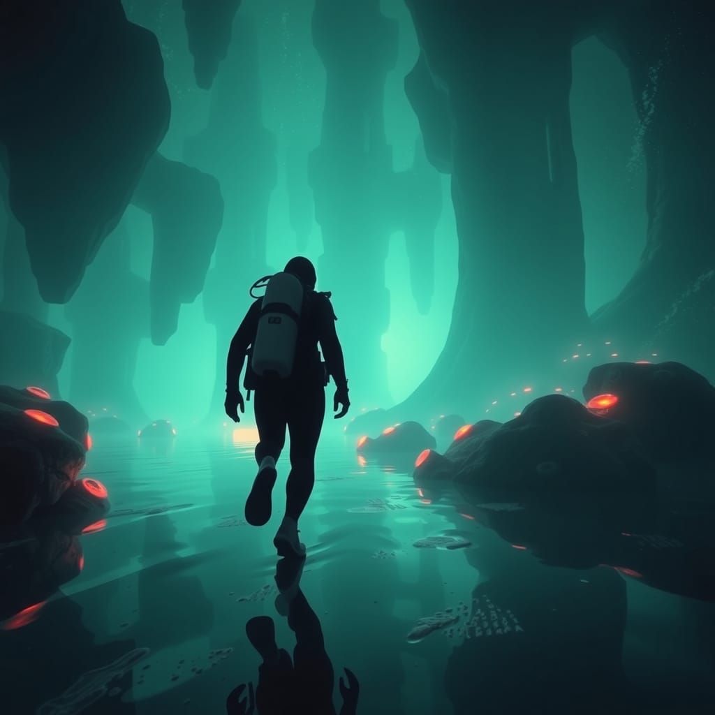 Bioluminescent Underwater Landscape in Dreamlike Style