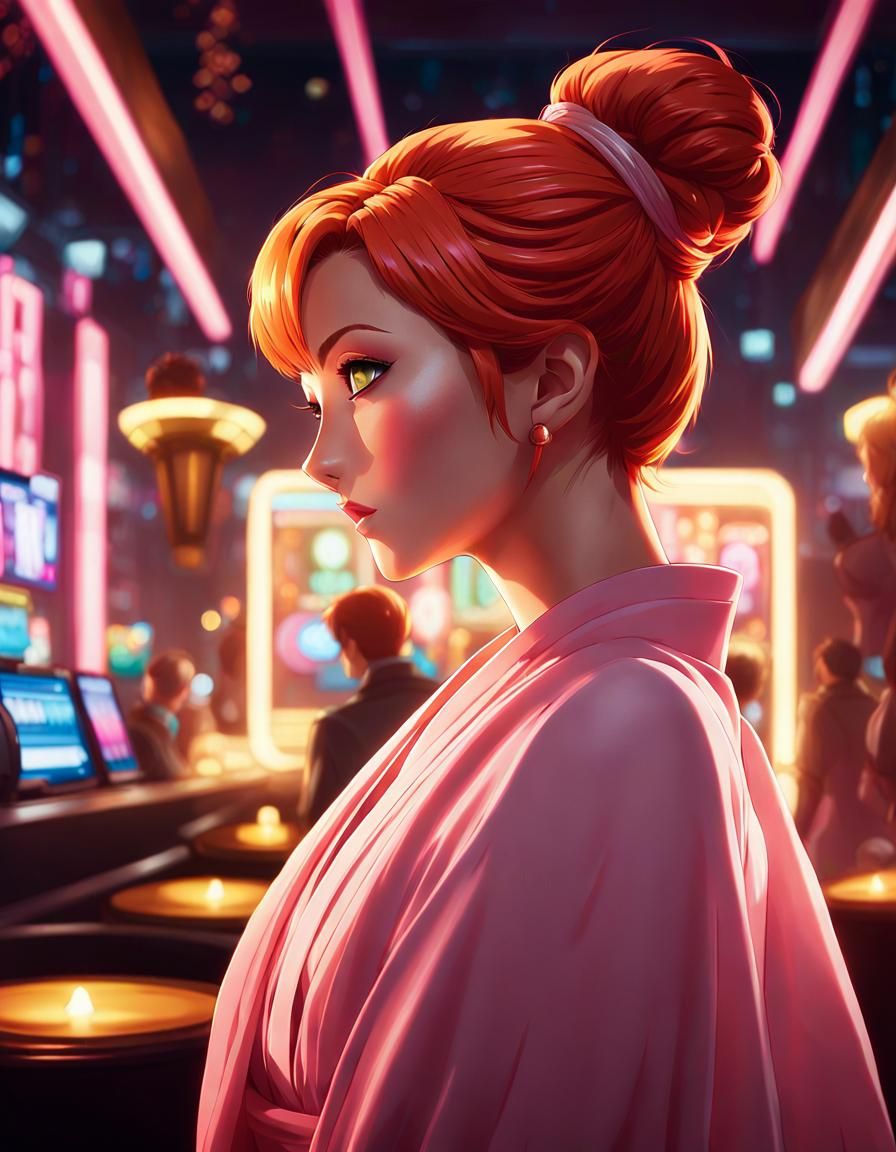 Anime Woman in Nightclub, Digital Concept Art