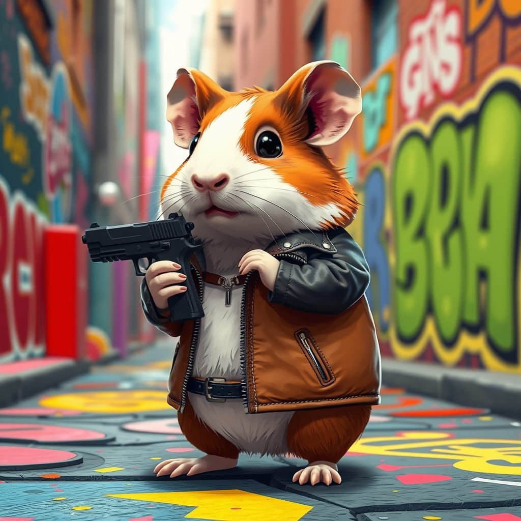 Cyberpunk Guinea Pig in Leather Jacket