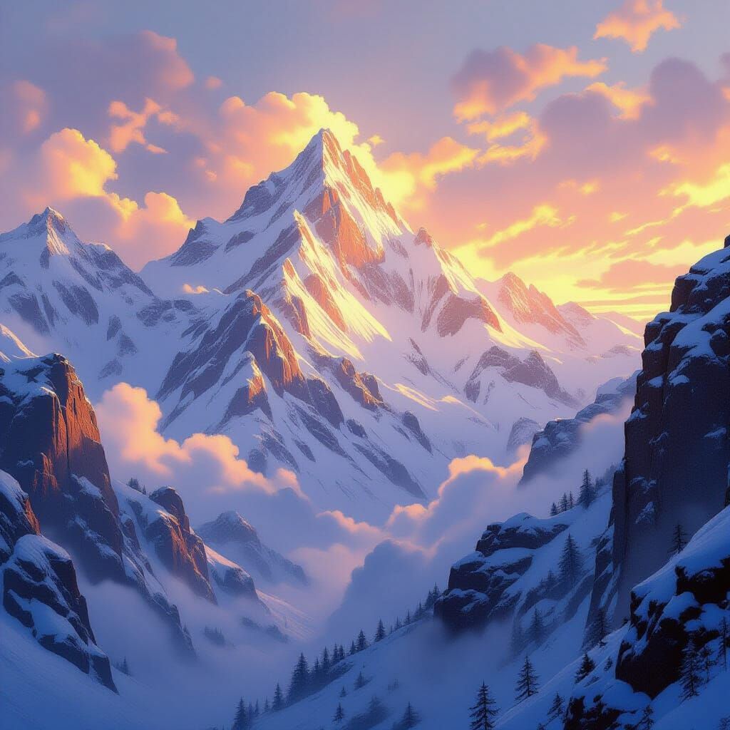 Mountain Range at Dawn in Atmospheric Realism