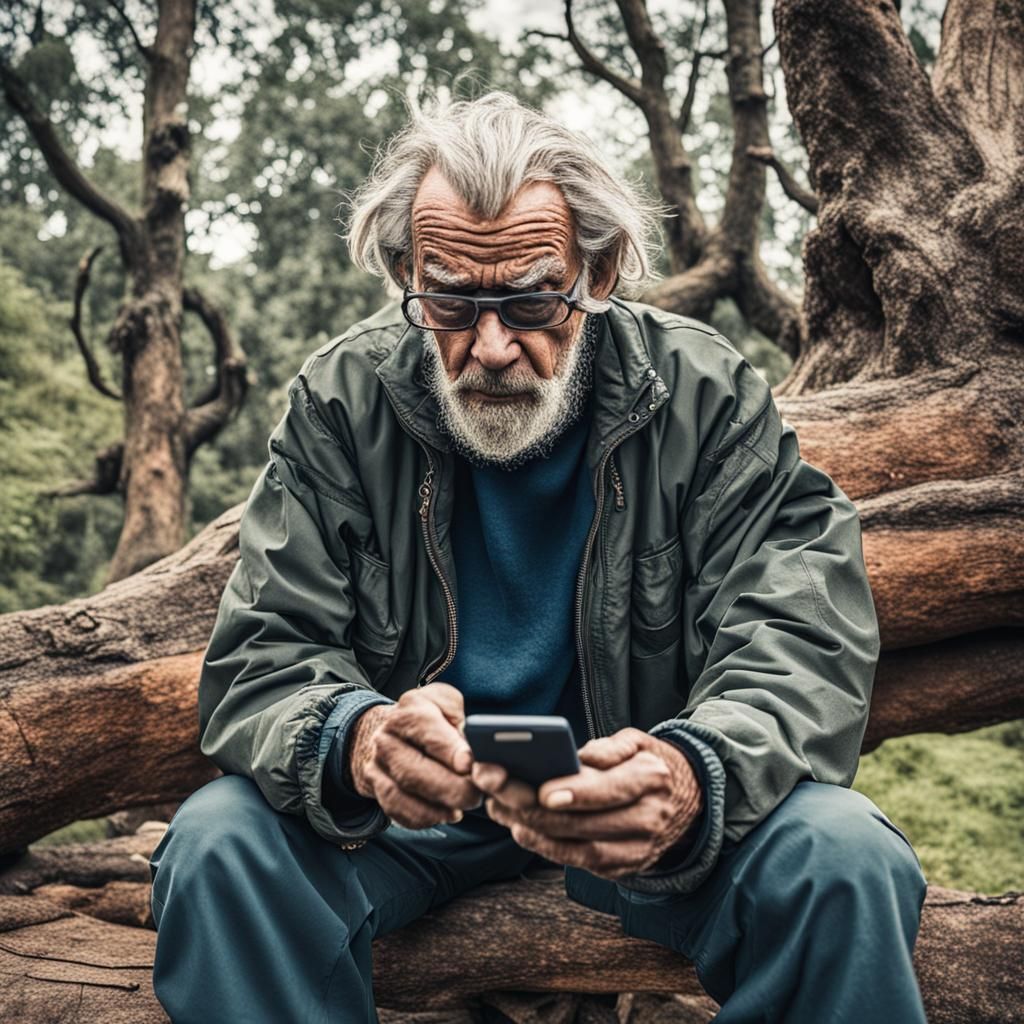Gnarly Man Texting on Mobile Phone