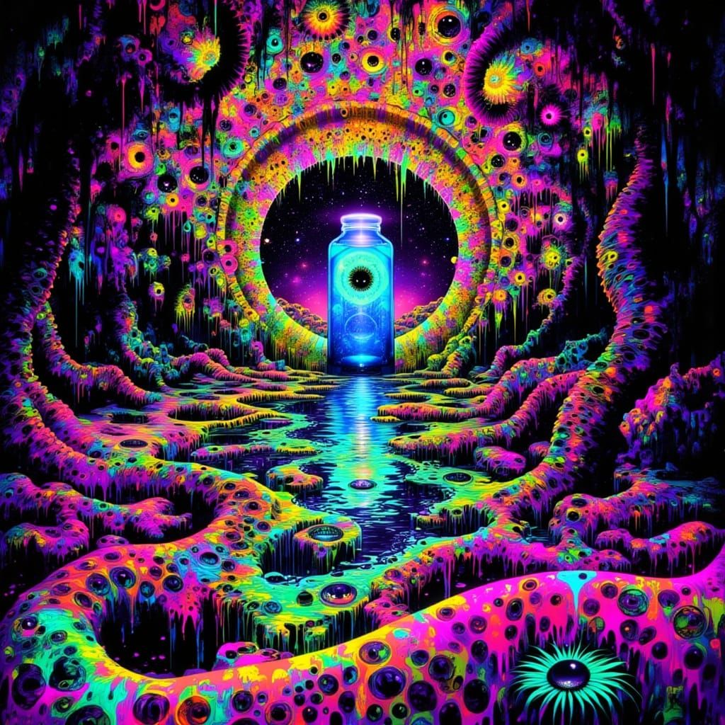 Psychedelic Fractal Jug in Neon Drip Style