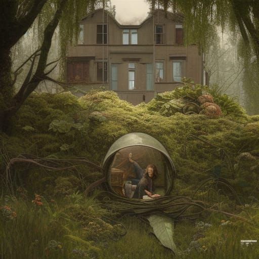 Post-Apocalyptic Overgrown House Interior