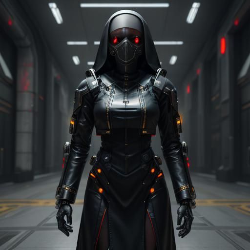 Futuristic Biohazard Nun with Intricate Mech Details