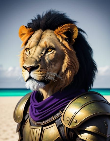 Gladiator Lion on Alien Beach in Bauhaus Style