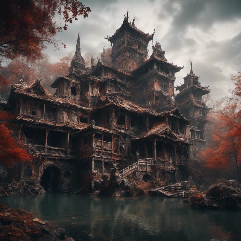 Detailed Japanese Castle Matte Painting in Fantasy Style