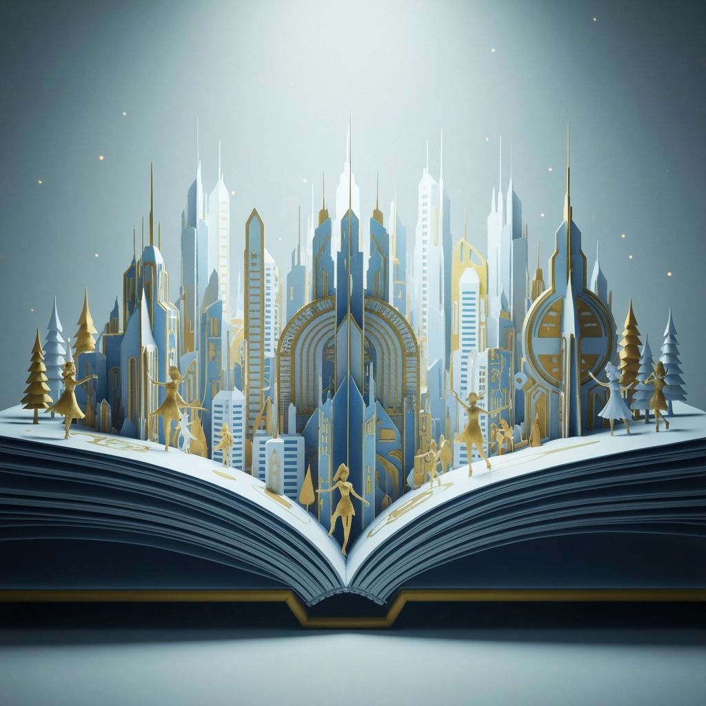 Sci-Fi Metropolis in Pop-Up Book, Fantasy Concept Art