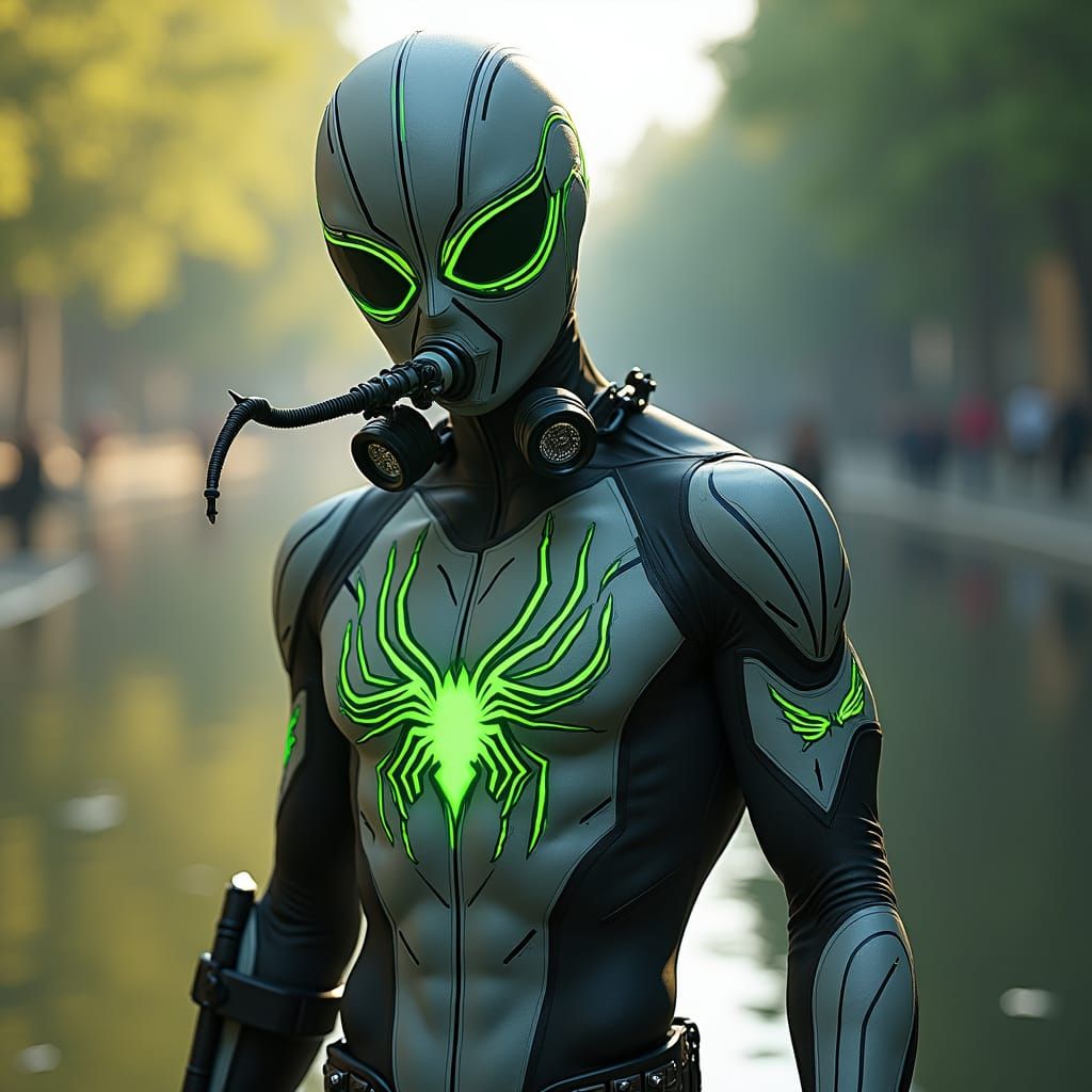 Heroic Figure in Anime Style with Glowing Suit