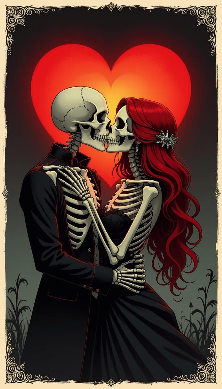 Skeleton Couple's Dark Valentine's Kiss