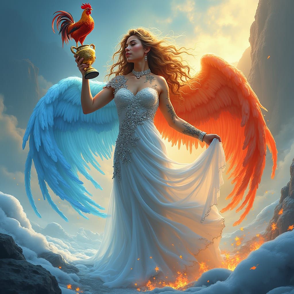 Goddess of Ice and Fire with Rooster Trophy