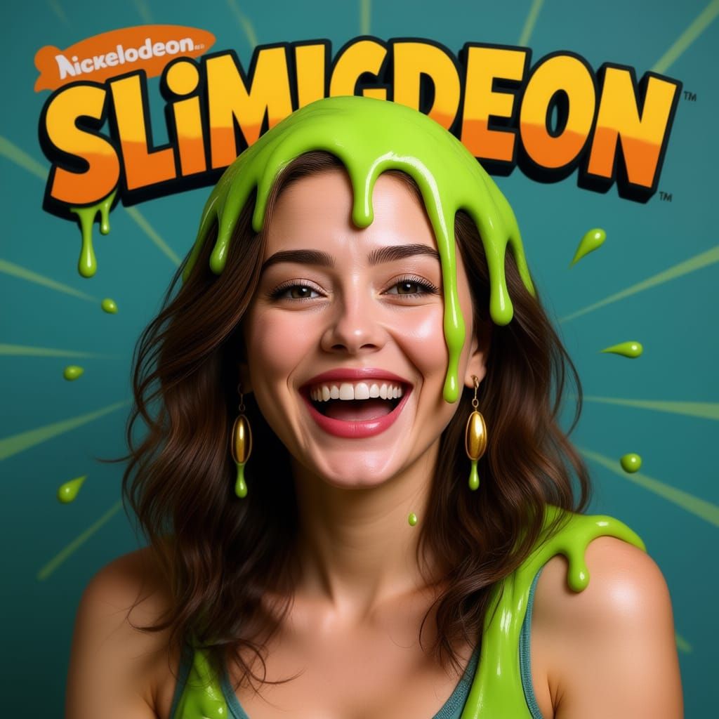 Woman Enjoys Nickelodeon Slime Shower