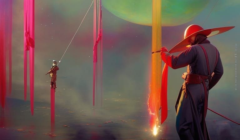 Cosmic Figure Resting on Planet Soza: Darksynth Portrait