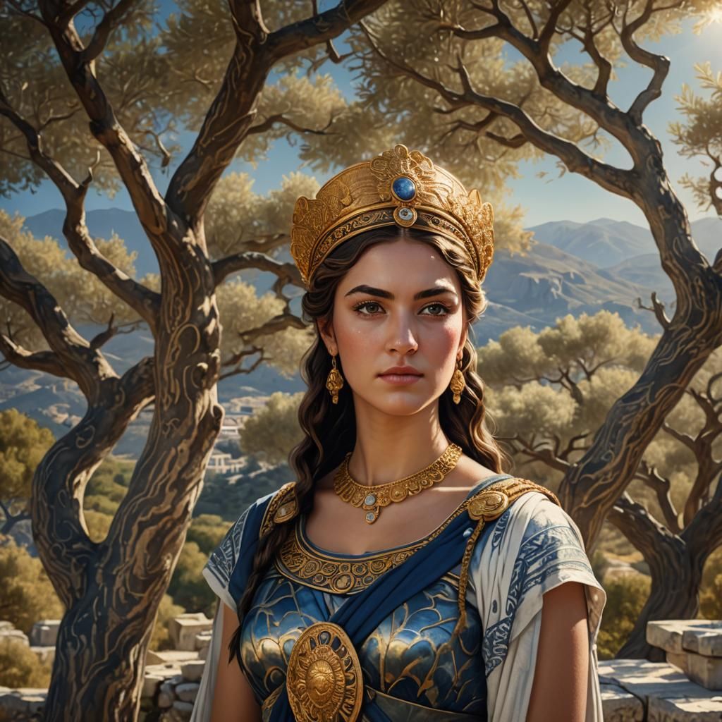 Minoan Princess Portrait in Bronze Age Landscape