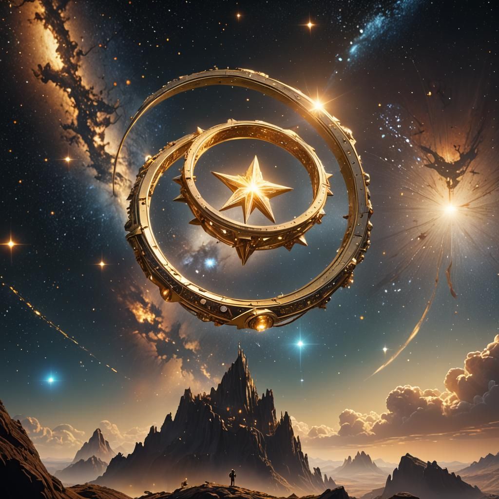 A brilliant golden ring around a beaming star in the univers...