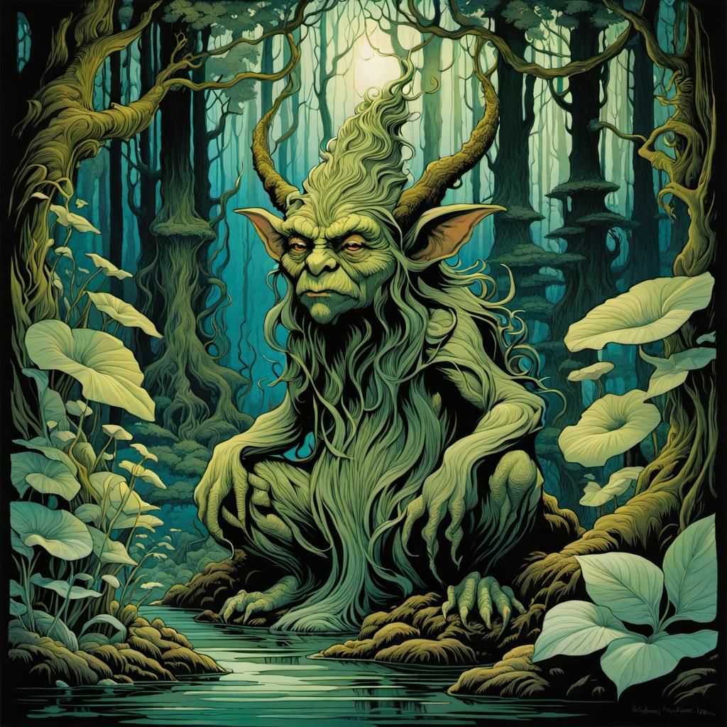 Mystical Goblin Forest Spirit in Art Nouveau Rococo Style