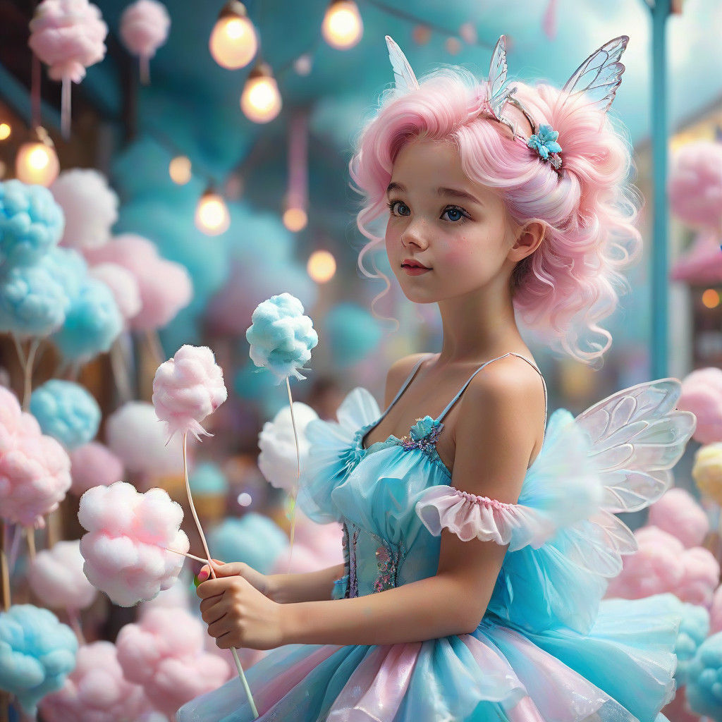 Whimsical Cotton Candy Fairy in Pastel Paradise