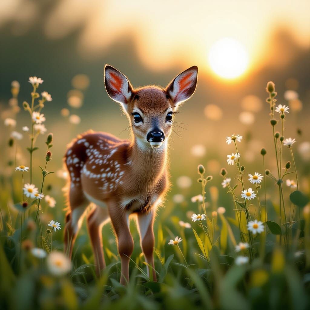 Fawn in Meadow at Dawn, Dutch Golden Age Style Oil Painting