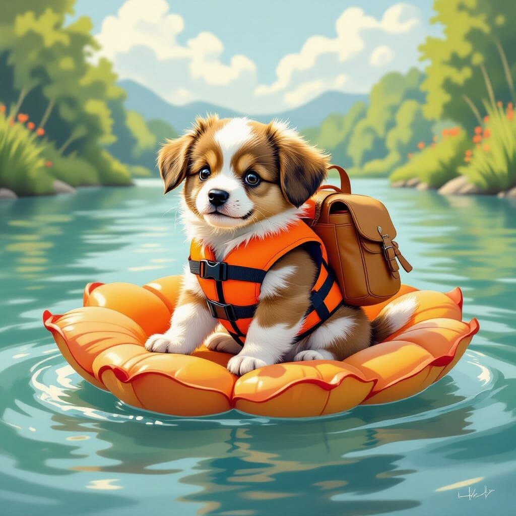 Puppy's River Journey in Beatrix Potter Style