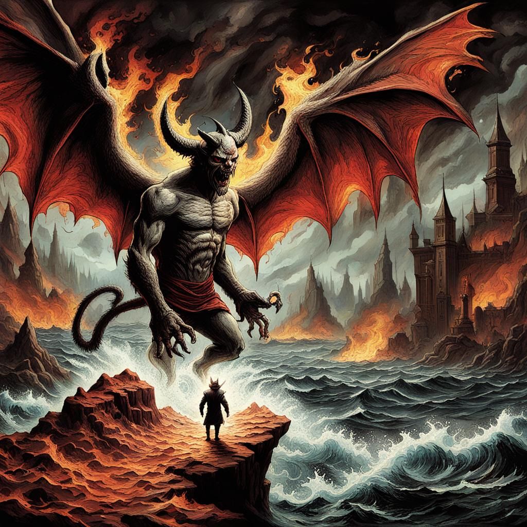 Demonic Devil Enemy in a Fiery Hellscape