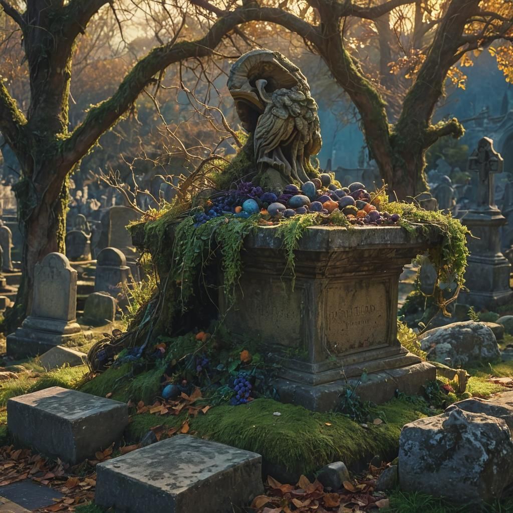 Cornucopia in Graveyard: Art Deco Fantasy Concept Art
