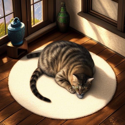 Cat Nap on Sunny Rug: Fantasy Concept Art