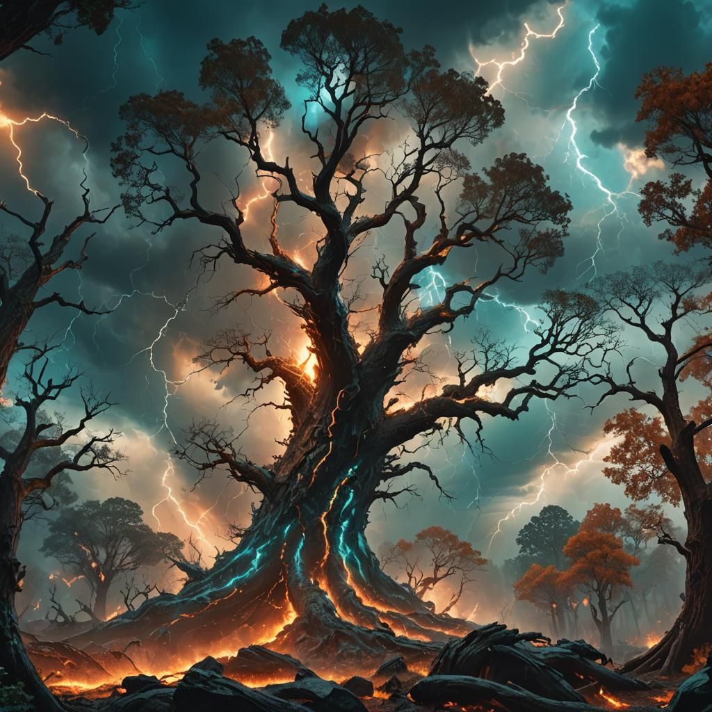 Thunder Arcs Through Eagle Forest: Fantasy Matte Painting