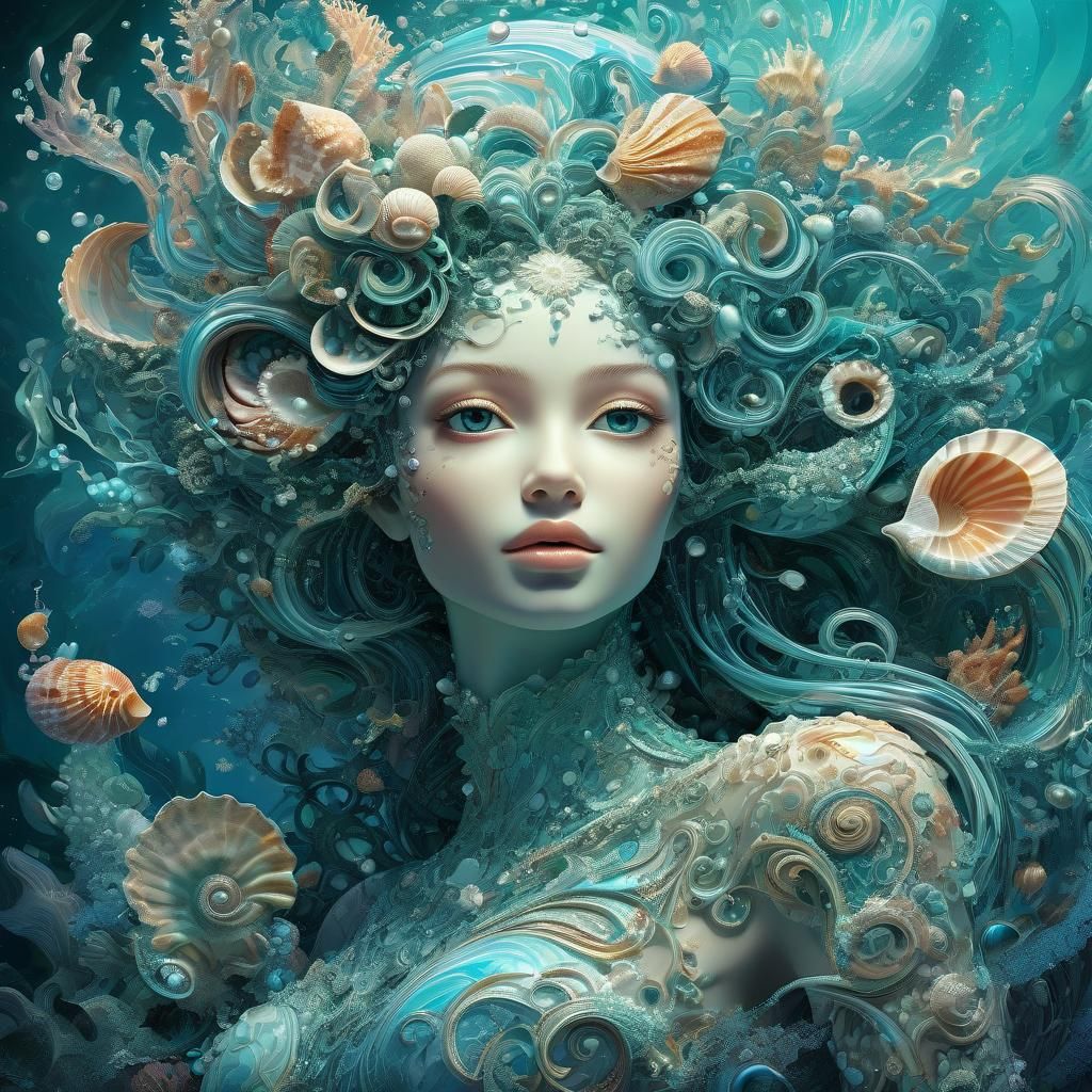 Ocean Nymph of Pearls and Seaweed