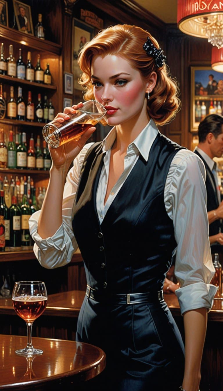 Bartender Sips from a High Heel in a Pop Art Style