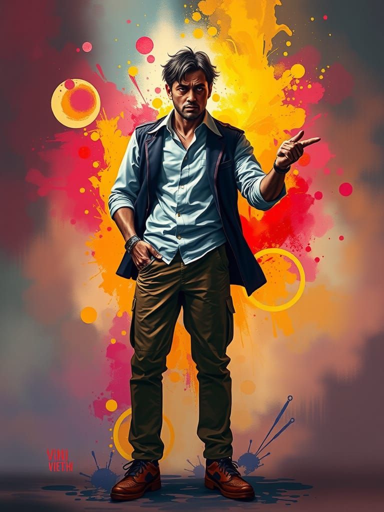 Hyperrealistic Portrait of Complaining Person in Splash Art