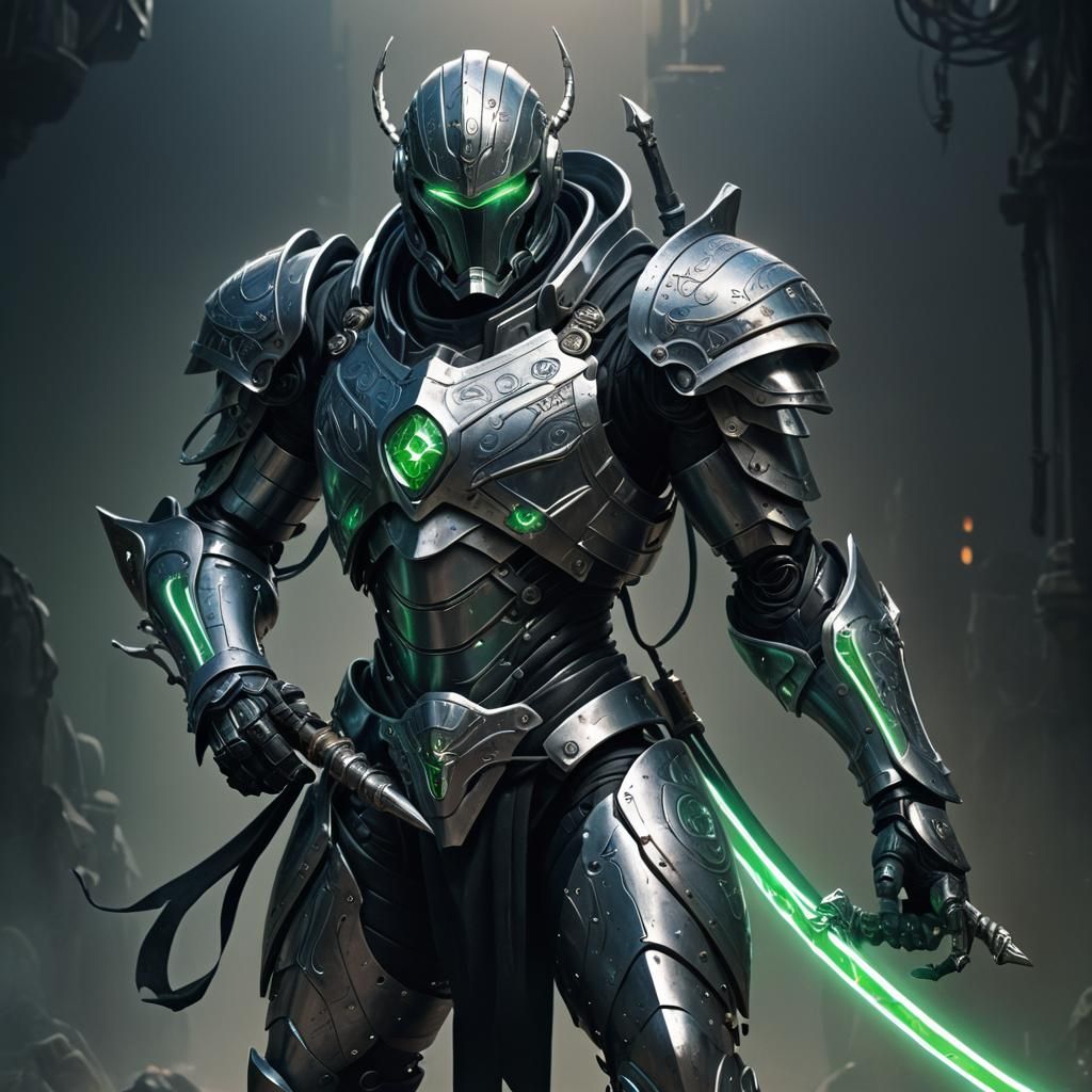 Silver Warforged Warrior with Sickle Armblade