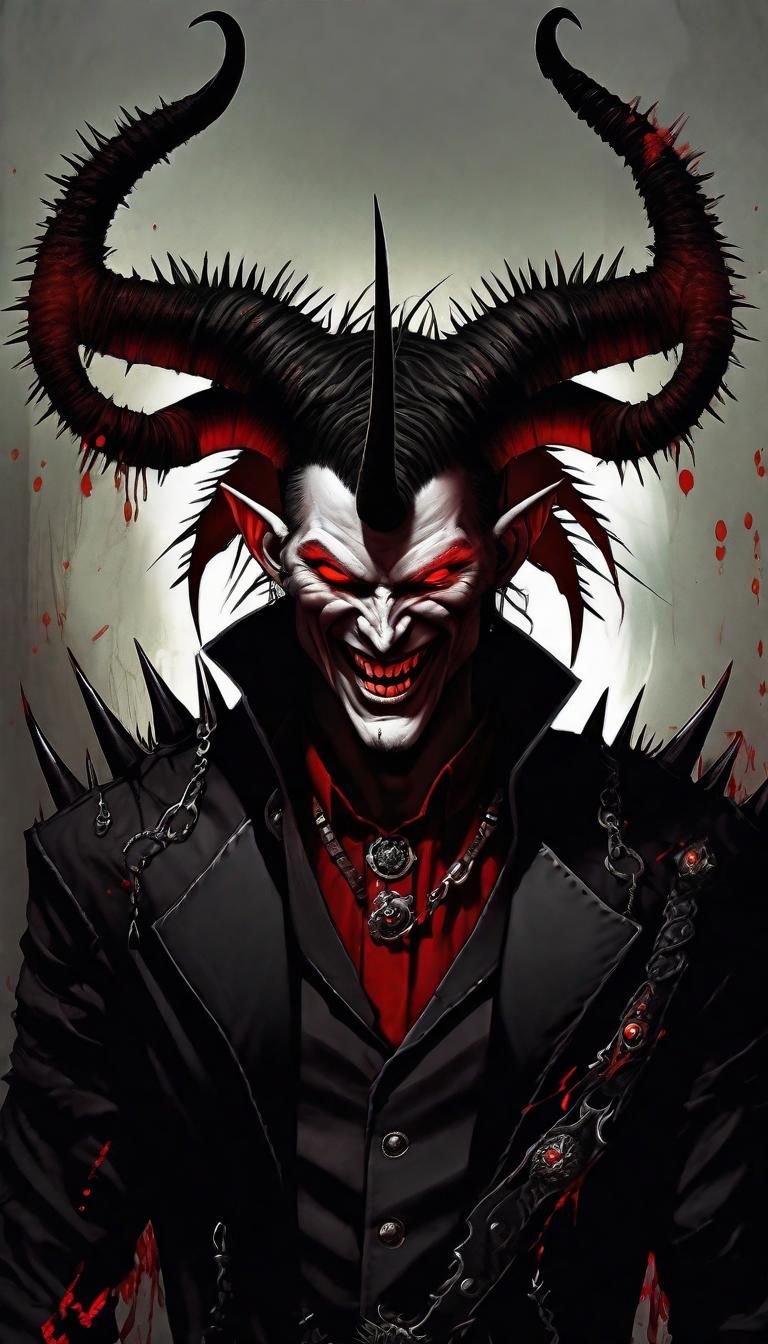 Laughing Demon with Glowing Eyes and Horns