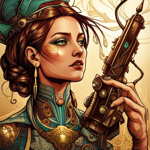 Steampunk Cybernetic Atlantean Pirate Queen Illustration