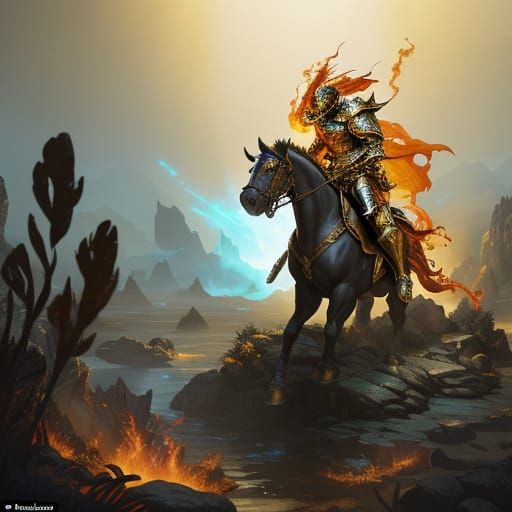 Knight Battles Dragon with Fiery Sword in Hyperrealistic Art