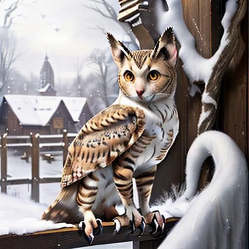Majestic Cat-Owl Hybrid in Photorealistic 3D