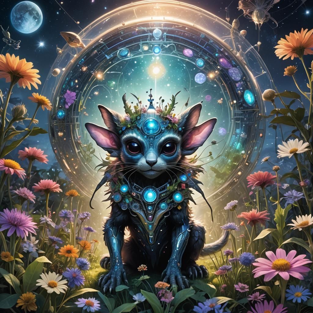 Iridescent Alien Creatures Assembling Spaceship Blueprint