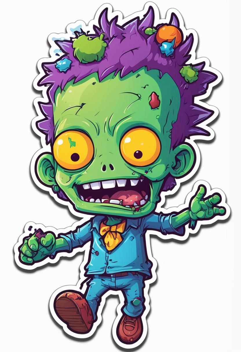 Cute Zombie Halloween Sticker in Electric Colors