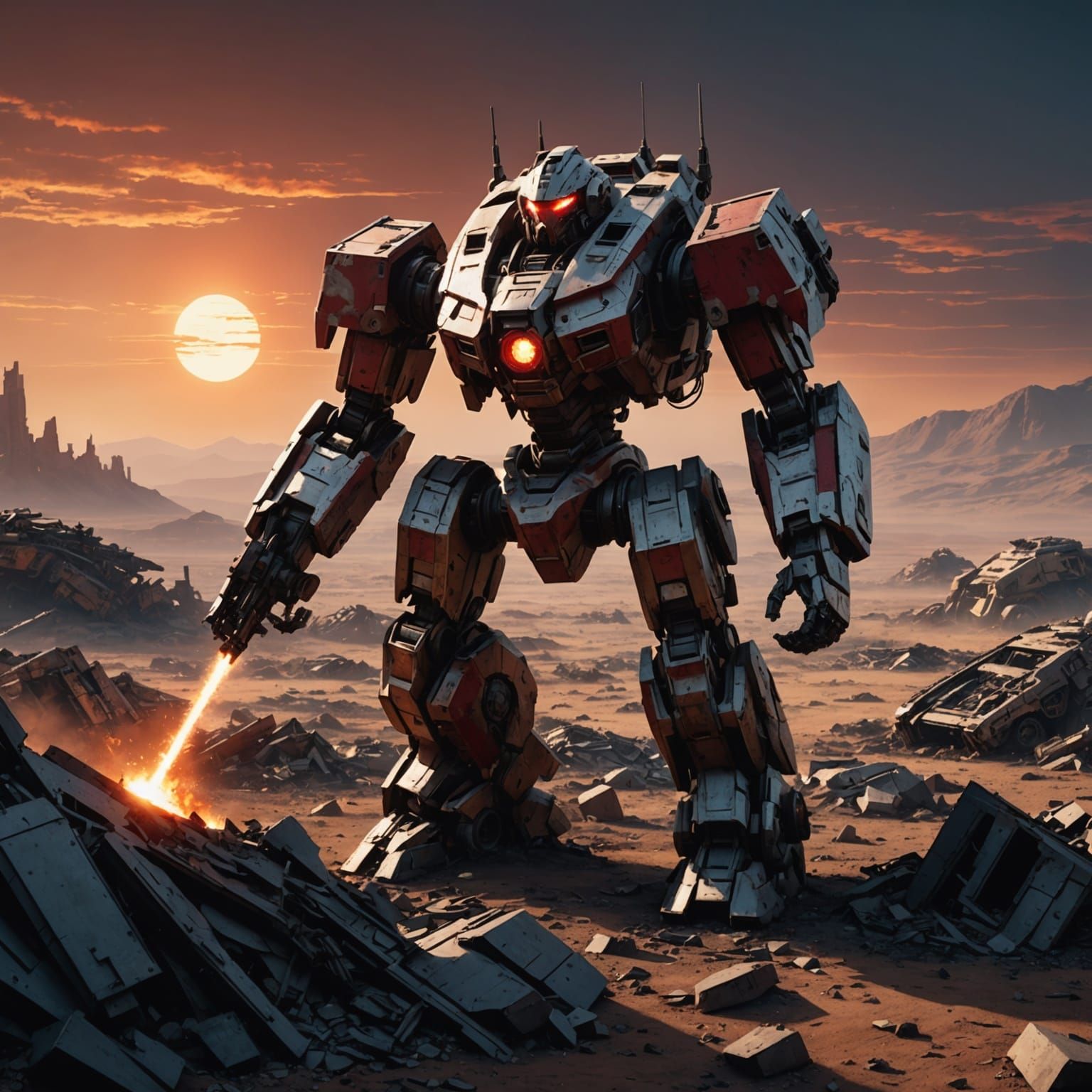 Ghost Battle-Mech Shimmers Over Barren Wasteland