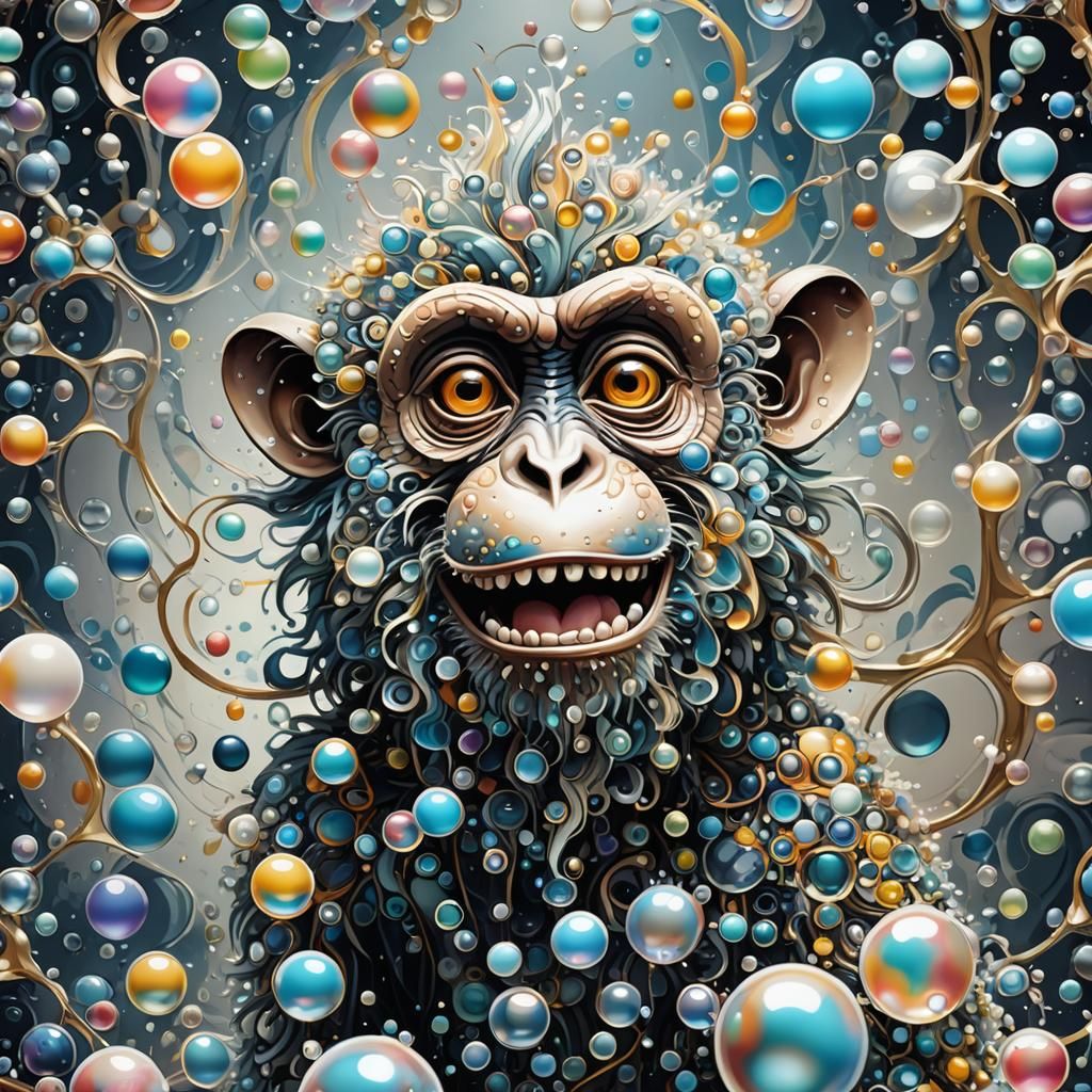 Abstract Iridescent Monkey in Cubist-Whimsical Style