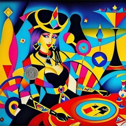 Psychedelic Kandinsky Queen of Hearts and Clubs
