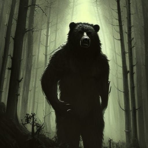 Gothic Noir Werebear Portrait in Dark Forest