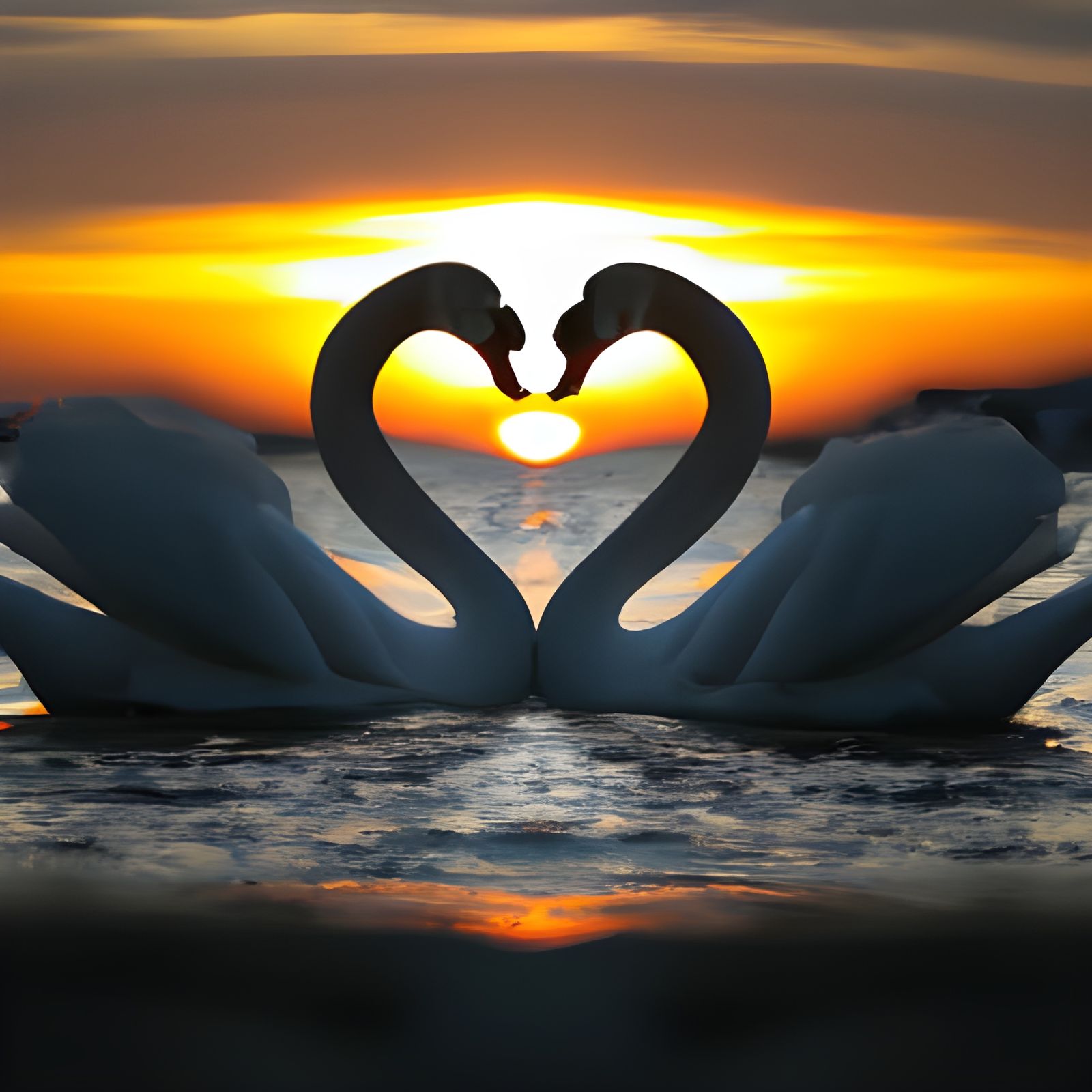 Swans Create Heart in Sunset: Professional Photography