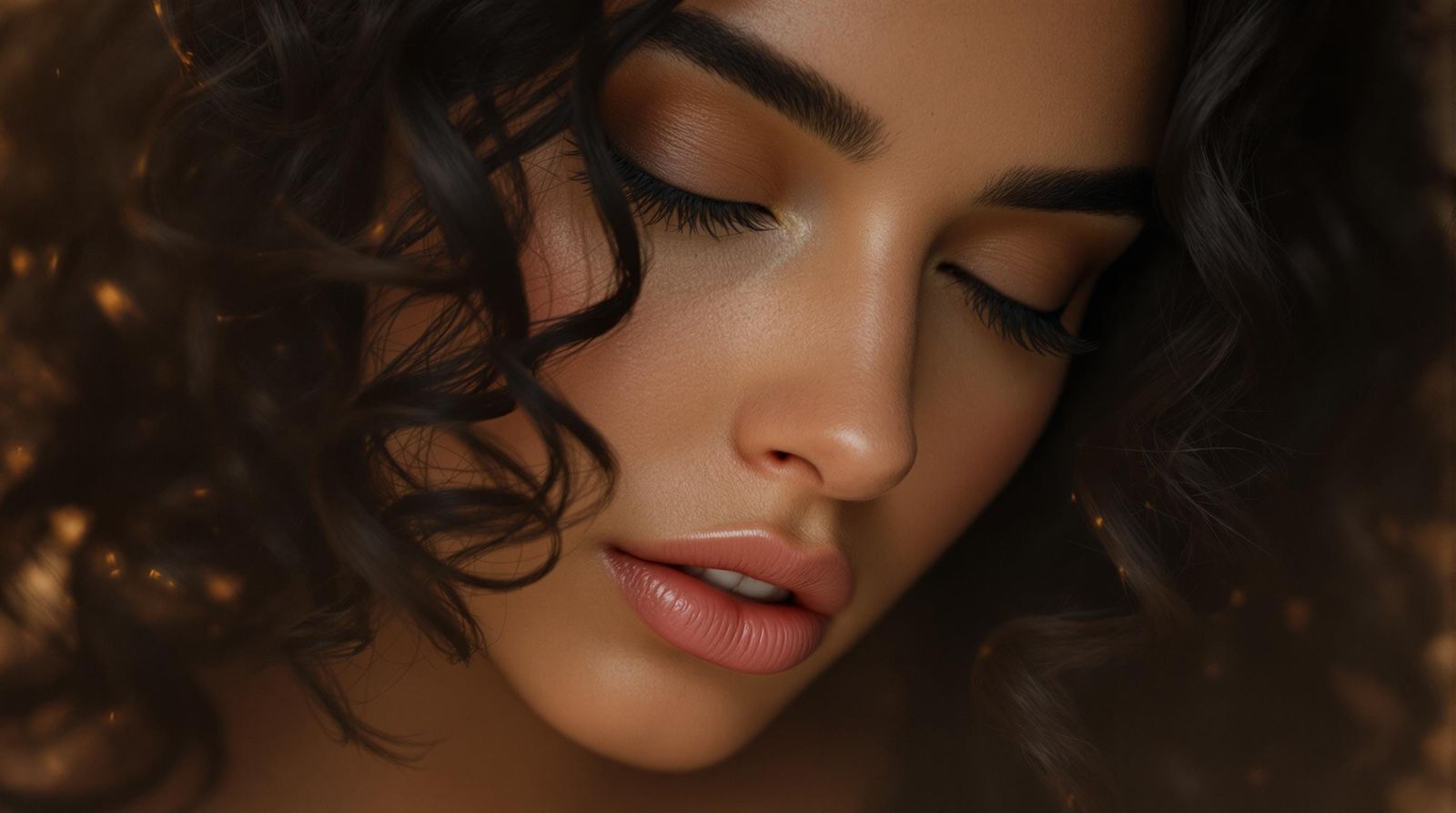 Curly Portrait of a Young Woman in Warm Tones